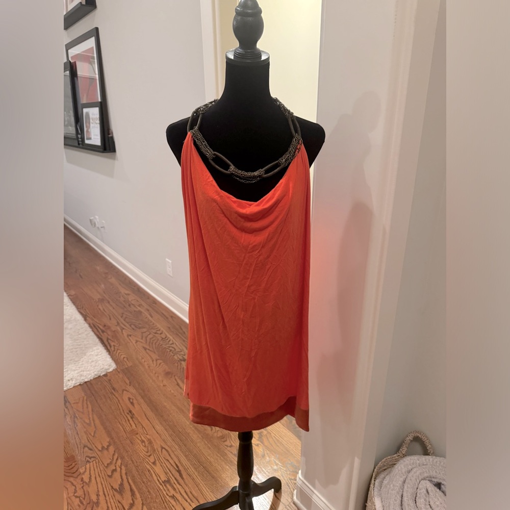 Scoop LLC Sexy Orange Backless Mini Dress w/ Chain Detail, L